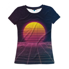 Женская футболка 3D с принтом 90`s в Новосибирске, 100% полиэфир ( синтетическое хлопкоподобное полотно) | прямой крой, круглый вырез горловины, длина до линии бедер | 90 | games | retro | sun | sunset | закат | игра | игры | ретро | солнце