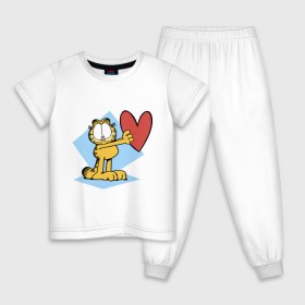 Детская пижама хлопок с принтом Гарфилд в Новосибирске, 100% хлопок |  брюки и футболка прямого кроя, без карманов, на брюках мягкая резинка на поясе и по низу штанин
 | Тематика изображения на принте: гарфилд | знак | кот | мультфильм