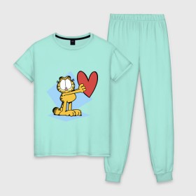Женская пижама хлопок с принтом Гарфилд в Новосибирске, 100% хлопок | брюки и футболка прямого кроя, без карманов, на брюках мягкая резинка на поясе и по низу штанин | гарфилд | знак | кот | мультфильм
