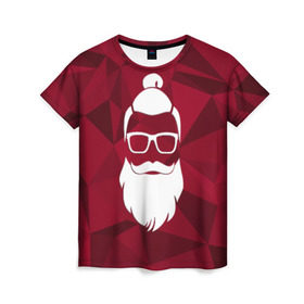 Женская футболка 3D с принтом Санта хипстер в Новосибирске, 100% полиэфир ( синтетическое хлопкоподобное полотно) | прямой крой, круглый вырез горловины, длина до линии бедер | 2017 | борода | дед мороз | новый год | подарок на новый год | санта | санта хипстер | снег | снежинки | хипстер