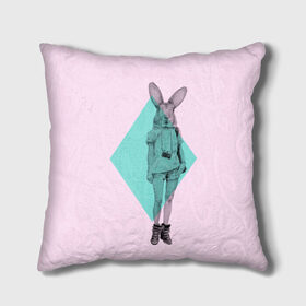Подушка 3D с принтом Pink Rabbit в Новосибирске, наволочка – 100% полиэстер, наполнитель – холлофайбер (легкий наполнитель, не вызывает аллергию). | состоит из подушки и наволочки. Наволочка на молнии, легко снимается для стирки | hipster | rabbit | swag | кролик | хипстер