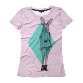 Женская футболка 3D с принтом Pink Rabbit в Новосибирске, 100% полиэфир ( синтетическое хлопкоподобное полотно) | прямой крой, круглый вырез горловины, длина до линии бедер | Тематика изображения на принте: hipster | rabbit | swag | кролик | хипстер