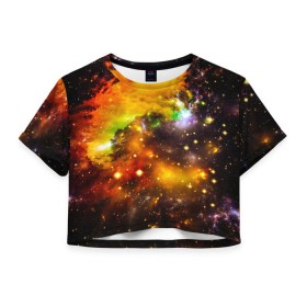 Женская футболка 3D укороченная с принтом Восхитительный космос в Новосибирске, 100% полиэстер | круглая горловина, длина футболки до линии талии, рукава с отворотами | Тематика изображения на принте: вселенная | галактика | звёзды | космическое пространство | космос | созвездие