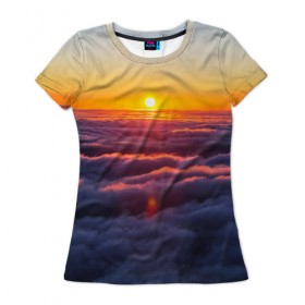 Женская футболка 3D с принтом Закат в Новосибирске, 100% полиэфир ( синтетическое хлопкоподобное полотно) | прямой крой, круглый вырез горловины, длина до линии бедер | небо | облака | пейзаж | солнце