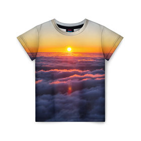 Детская футболка 3D с принтом Закат в Новосибирске, 100% гипоаллергенный полиэфир | прямой крой, круглый вырез горловины, длина до линии бедер, чуть спущенное плечо, ткань немного тянется | Тематика изображения на принте: небо | облака | пейзаж | солнце