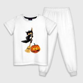 Детская пижама хлопок с принтом Хэллоуин в Новосибирске, 100% хлопок |  брюки и футболка прямого кроя, без карманов, на брюках мягкая резинка на поясе и по низу штанин
 | приведения | тыква | хэллоуин