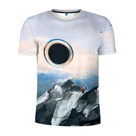Мужская футболка 3D спортивная с принтом Черная дыра в Новосибирске, 100% полиэстер с улучшенными характеристиками | приталенный силуэт, круглая горловина, широкие плечи, сужается к линии бедра | Тематика изображения на принте: горы | закат | пейзаж | природа