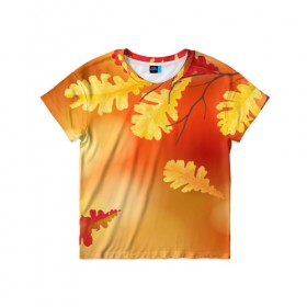 Детская футболка 3D с принтом Осень в Новосибирске, 100% гипоаллергенный полиэфир | прямой крой, круглый вырез горловины, длина до линии бедер, чуть спущенное плечо, ткань немного тянется | Тематика изображения на принте: ветви | ветка | дерево | дуб | листок | листья | природа