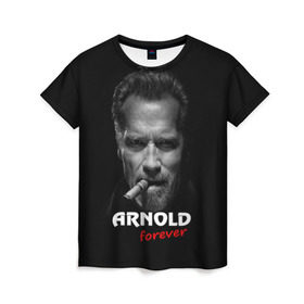 Женская футболка 3D с принтом Arnold forever в Новосибирске, 100% полиэфир ( синтетическое хлопкоподобное полотно) | прямой крой, круглый вырез горловины, длина до линии бедер | актёр | арнольд шварценеггер | боевик | звезда | киногерой | супергерой | терминатор
