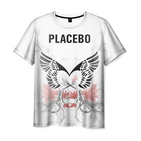 Мужская футболка 3D с принтом Placebo в Новосибирске, 100% полиэфир | прямой крой, круглый вырез горловины, длина до линии бедер | Тематика изображения на принте: lacebo |  брайан молко | альтернатива. | пласибо | плацебо | плэйсебо | плэсибо | рок