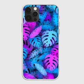 Чехол для iPhone 12 Pro Max с принтом Сине-розовые тропики в Новосибирске, Силикон |  | джунгли | листья | монстера | пальма | психоделический | текстура | тропики