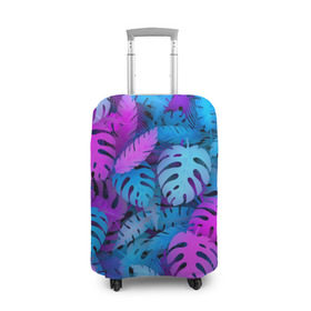 Чехол для чемодана 3D с принтом Сине-розовые тропики в Новосибирске, 86% полиэфир, 14% спандекс | двустороннее нанесение принта, прорези для ручек и колес | джунгли | листья | монстера | пальма | психоделический | текстура | тропики