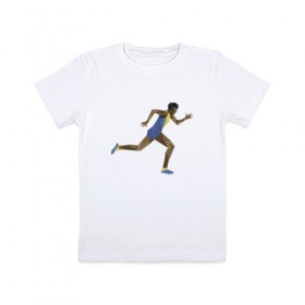 Детская футболка хлопок с принтом Бегун 2 в Новосибирске, 100% хлопок | круглый вырез горловины, полуприлегающий силуэт, длина до линии бедер | атлетика | бег | бегун | геометрия | полигонал