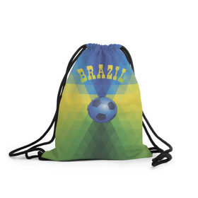 Рюкзак-мешок 3D с принтом Бразилия в Новосибирске, 100% полиэстер | плотность ткани — 200 г/м2, размер — 35 х 45 см; лямки — толстые шнурки, застежка на шнуровке, без карманов и подкладки | бразилия | геометрия | игра | кубок | мяч | полигональный | спорт | футбол