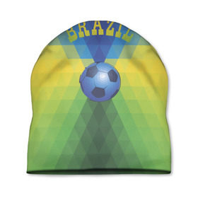 Шапка 3D с принтом Бразилия в Новосибирске, 100% полиэстер | универсальный размер, печать по всей поверхности изделия | бразилия | геометрия | игра | кубок | мяч | полигональный | спорт | футбол