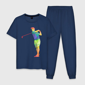 Мужская пижама хлопок с принтом Гольфист в Новосибирске, 100% хлопок | брюки и футболка прямого кроя, без карманов, на брюках мягкая резинка на поясе и по низу штанин
 | геометрия | гольф | клюшка | мяч | полигонал