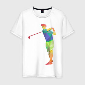 Мужская футболка хлопок с принтом Гольфист в Новосибирске, 100% хлопок | прямой крой, круглый вырез горловины, длина до линии бедер, слегка спущенное плечо. | геометрия | гольф | клюшка | мяч | полигонал