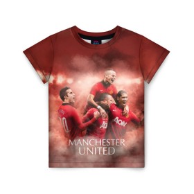 Детская футболка 3D с принтом Manchester United в Новосибирске, 100% гипоаллергенный полиэфир | прямой крой, круглый вырез горловины, длина до линии бедер, чуть спущенное плечо, ткань немного тянется | manchester united