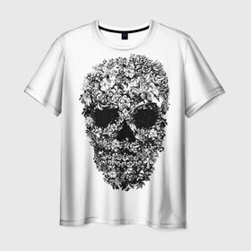 Мужская футболка 3D с принтом Череп в Новосибирске, 100% полиэфир | прямой крой, круглый вырез горловины, длина до линии бедер | скелет. скилет | ужас | хеллоуин | череп. кости | черепушка | черно белый