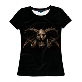 Женская футболка 3D с принтом Череп в Новосибирске, 100% полиэфир ( синтетическое хлопкоподобное полотно) | прямой крой, круглый вырез горловины, длина до линии бедер | скелет. скилет | ужас | хеллоуин | череп. кости | черепушка | черно белый