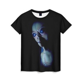 Женская футболка 3D с принтом Галактический обитатель в Новосибирске, 100% полиэфир ( синтетическое хлопкоподобное полотно) | прямой крой, круглый вырез горловины, длина до линии бедер | галактика | звезды | инопланетянин | космос | нло | новинки