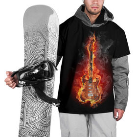 Накидка на куртку 3D с принтом Адская гитара в Новосибирске, 100% полиэстер |  | ад | арт | дым | музыка | новинки | огонь | пламя | популярные | энергия | яркие