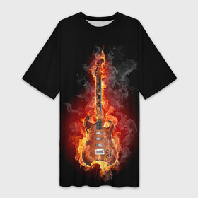 Платье-футболка 3D с принтом Адская гитара в Новосибирске,  |  | ад | арт | дым | музыка | новинки | огонь | пламя | популярные | энергия | яркие