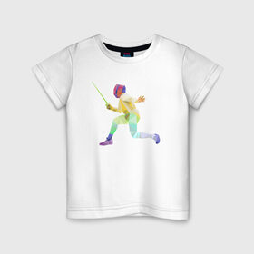 Детская футболка хлопок с принтом Фехтовальщик в Новосибирске, 100% хлопок | круглый вырез горловины, полуприлегающий силуэт, длина до линии бедер | геометрия | полигонал | спорт | фехтовальщик | шпага