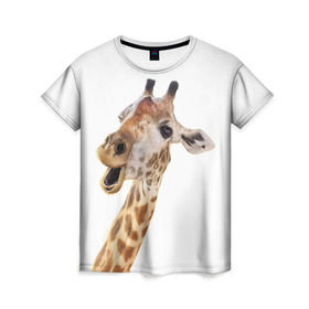 Женская футболка 3D с принтом Жираф VPPDGryphon в Новосибирске, 100% полиэфир ( синтетическое хлопкоподобное полотно) | прямой крой, круглый вырез горловины, длина до линии бедер | luxury | premium | vip | vppdgryphon | жираф | премиум | эксклюзив