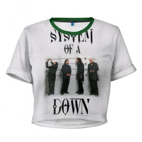Женская футболка 3D укороченная с принтом System of a Down в Новосибирске, 100% полиэстер | круглая горловина, длина футболки до линии талии, рукава с отворотами | 