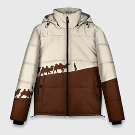 Мужская зимняя куртка 3D с принтом Пустыня в Новосибирске, верх — 100% полиэстер; подкладка — 100% полиэстер; утеплитель — 100% полиэстер | длина ниже бедра, свободный силуэт Оверсайз. Есть воротник-стойка, отстегивающийся капюшон и ветрозащитная планка. 

Боковые карманы с листочкой на кнопках и внутренний карман на молнии. | верблюды | коричневый