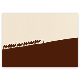 Поздравительная открытка с принтом Пустыня в Новосибирске, 100% бумага | плотность бумаги 280 г/м2, матовая, на обратной стороне линовка и место для марки
 | верблюды | коричневый