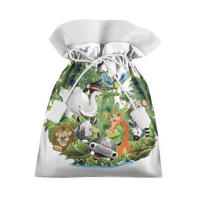 Подарочный 3D мешок с принтом Веселые джунгли в Новосибирске, 100% полиэстер | Размер: 29*39 см | Тематика изображения на принте: животные | зоо | новинки | пальма | парк | яркие