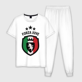 Мужская пижама хлопок с принтом Forza Juventus в Новосибирске, 100% хлопок | брюки и футболка прямого кроя, без карманов, на брюках мягкая резинка на поясе и по низу штанин
 | forza | juventus | футбол