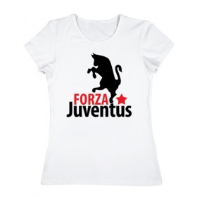 Женская футболка хлопок с принтом Forza Juventus в Новосибирске, 100% хлопок | прямой крой, круглый вырез горловины, длина до линии бедер, слегка спущенное плечо | juventus | ювентус