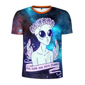 Мужская футболка 3D спортивная с принтом cute alien в Новосибирске, 100% полиэстер с улучшенными характеристиками | приталенный силуэт, круглая горловина, широкие плечи, сужается к линии бедра | alien. нло | cosmos | cute | sky | tmblr | tumbler | инопланетянин | космос | мило