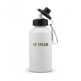 Бутылка спортивная с принтом Go Vegan в Новосибирске, металл | емкость — 500 мл, в комплекте две пластиковые крышки и карабин для крепления | vegan | вегетарианство
