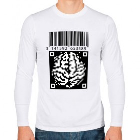 Мужской лонгслив хлопок с принтом QR brain code в Новосибирске, 100% хлопок |  | code | qr | математика | пи | штрихкод