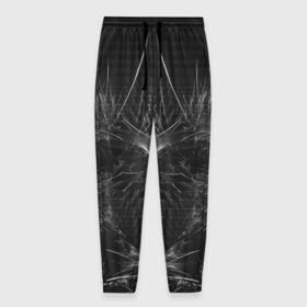 Мужские брюки 3D с принтом Узор на черном в Новосибирске, 100% полиэстер | манжеты по низу, эластичный пояс регулируется шнурком, по бокам два кармана без застежек, внутренняя часть кармана из мелкой сетки | абстракция | линии | объем | стиль | узор | цвет | черный