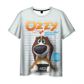 Мужская футболка 3D с принтом Ozzy в Новосибирске, 100% полиэфир | прямой крой, круглый вырез горловины, длина до линии бедер | Тематика изображения на принте: dog | fast furry | бигль | большой собачий побег | мартин | мультфильм | оззи | побег | свободу разношерстным | собака