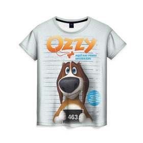 Женская футболка 3D с принтом Ozzy в Новосибирске, 100% полиэфир ( синтетическое хлопкоподобное полотно) | прямой крой, круглый вырез горловины, длина до линии бедер | dog | fast furry | бигль | большой собачий побег | мартин | мультфильм | оззи | побег | свободу разношерстным | собака
