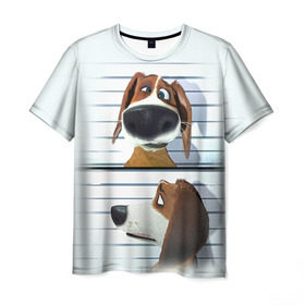Мужская футболка 3D с принтом Разыскивается пёс в Новосибирске, 100% полиэфир | прямой крой, круглый вырез горловины, длина до линии бедер | Тематика изображения на принте: dog | fast furry | бигль | большой собачий побег | мартин | мультфильм | оззи | побег | свободу разношерстным | собака