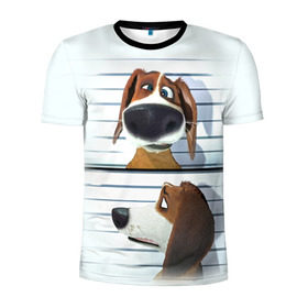 Мужская футболка 3D спортивная с принтом Разыскивается пёс в Новосибирске, 100% полиэстер с улучшенными характеристиками | приталенный силуэт, круглая горловина, широкие плечи, сужается к линии бедра | Тематика изображения на принте: dog | fast furry | бигль | большой собачий побег | мартин | мультфильм | оззи | побег | свободу разношерстным | собака