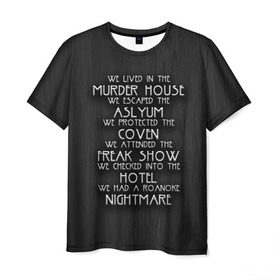 Мужская футболка 3D с принтом Американская история ужасов в Новосибирске, 100% полиэфир | прямой крой, круглый вырез горловины, длина до линии бедер | horror | американская история ужасов | асалум | отель | роанок | сериалы | ужасы | фрик шоу