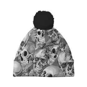 Шапка 3D c помпоном с принтом Хэллуин 8 в Новосибирске, 100% полиэстер | универсальный размер, печать по всей поверхности изделия | 31 октября | halloween | паутина | привидения | теги: хелоуин | хеллоуин | черепа