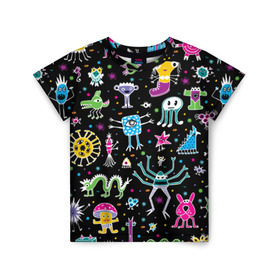Детская футболка 3D с принтом Космо вечеринка в Новосибирске, 100% гипоаллергенный полиэфир | прямой крой, круглый вырез горловины, длина до линии бедер, чуть спущенное плечо, ткань немного тянется | галактика | девушки | космос | нло | новинки | фантастика | фентези