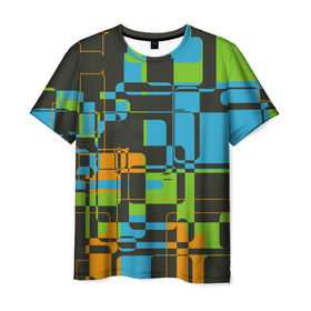 Мужская футболка 3D с принтом Кубизм в Новосибирске, 100% полиэфир | прямой крой, круглый вырез горловины, длина до линии бедер | квадраты | паттерн | разноцветный