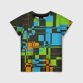 Детская футболка 3D с принтом Кубизм в Новосибирске, 100% гипоаллергенный полиэфир | прямой крой, круглый вырез горловины, длина до линии бедер, чуть спущенное плечо, ткань немного тянется | Тематика изображения на принте: квадраты | паттерн | разноцветный