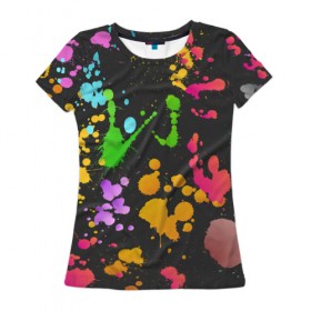 Женская футболка 3D с принтом Игра красок в Новосибирске, 100% полиэфир ( синтетическое хлопкоподобное полотно) | прямой крой, круглый вырез горловины, длина до линии бедер | кляксы | пятна | разноцветный | яркий