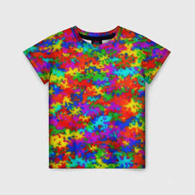 Детская футболка 3D с принтом Радужный камуфляж в Новосибирске, 100% гипоаллергенный полиэфир | прямой крой, круглый вырез горловины, длина до линии бедер, чуть спущенное плечо, ткань немного тянется | dye | tie | tie dye | краска | милитари | радуга | тай дай | текстура | цвет